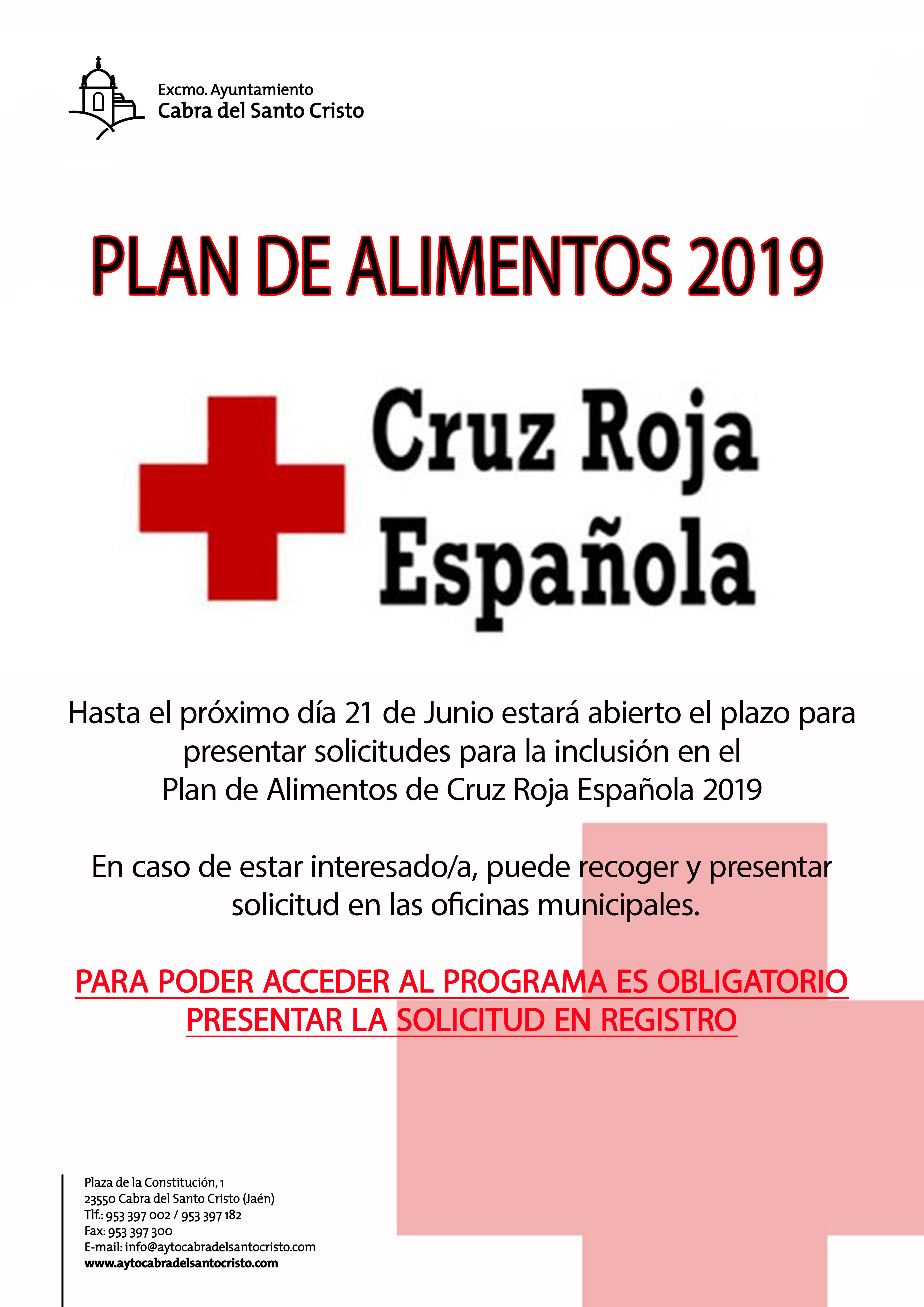 Abierto plazo solicitud Plan de Alimentos Cruz Roja 2019